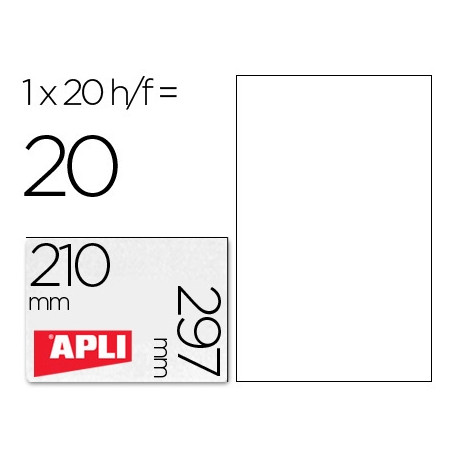 ETIQUETA ADHESIVA APLI TRANSLUCIDAS 1225 210X297 MM FOTOCOPIADORA LASER CAJA CON 20 ETIQUETAS