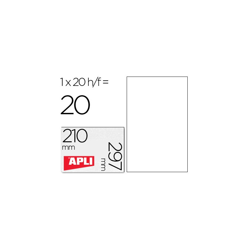 ETIQUETA ADHESIVA APLI TRANSLUCIDAS 1225 210X297 MM FOTOCOPIADORA LASER CAJA CON 20 ETIQUETAS