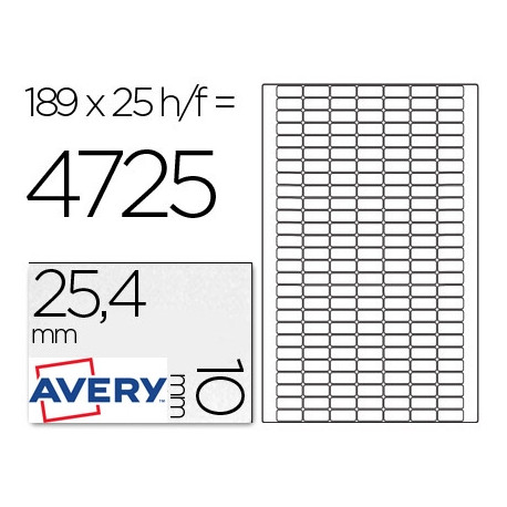 ETIQUETA ADHESIVA AVERY REMOVIBLE TAMA?O 25,4X10 MM CAJA DE 4725 UNIDADES