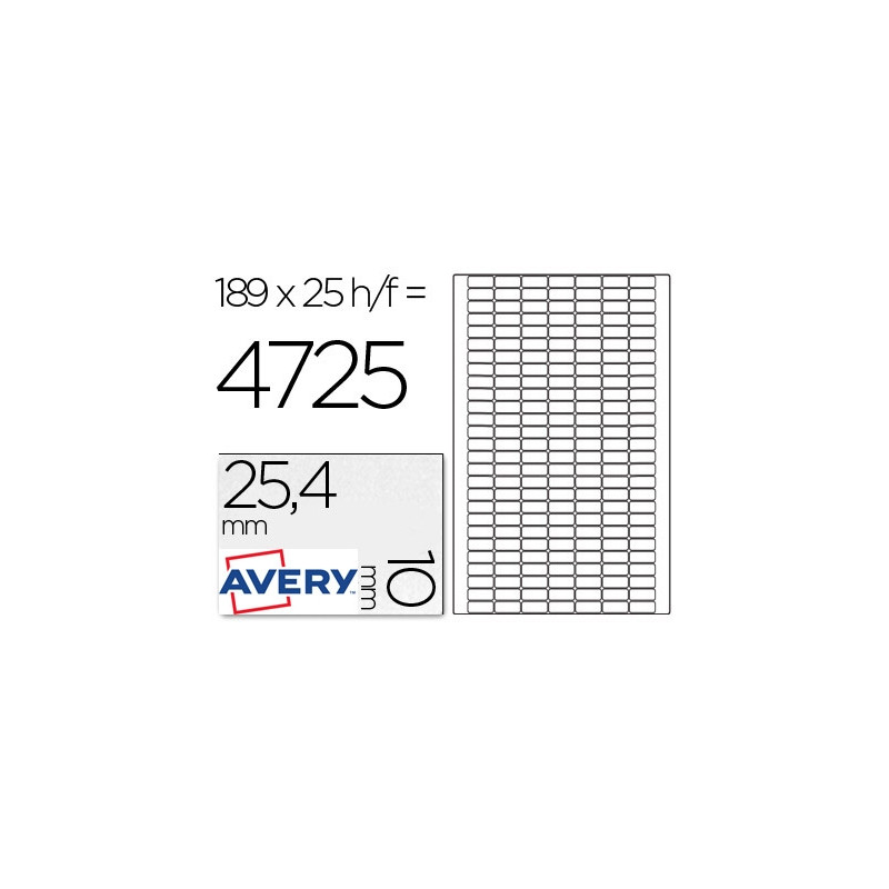 ETIQUETA ADHESIVA AVERY REMOVIBLE TAMA?O 25,4X10 MM CAJA DE 4725 UNIDADES