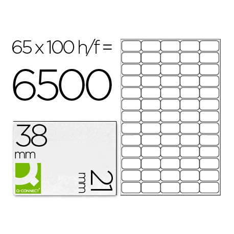 ETIQUETA ADHESIVA Q-CONNECT KF01581 TAMA?O 38,1X21,2MM FOTOCOPIADORA LASER INK-JET CAJA CON 100 HOJA