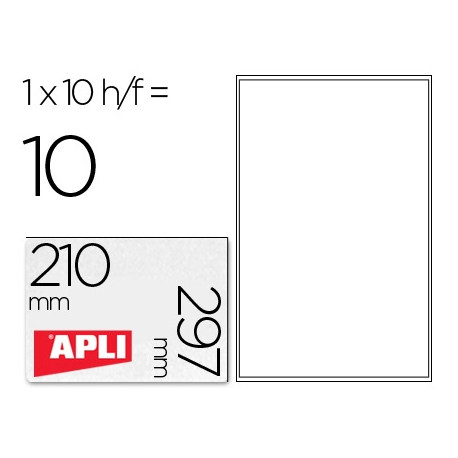 ETIQUETAS ADHESIVAS APLI TRANSPARENTES POLIESTER PARA IMPRESORA INK-JET 210X297 MM PRESENTADAS EN CA