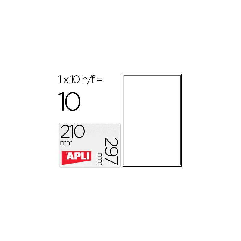 ETIQUETAS ADHESIVAS APLI TRANSPARENTES POLIESTER PARA IMPRESORA INK-JET 210X297 MM PRESENTADAS EN CA