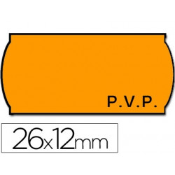 ETIQUETAS METO ONDULADAS 26X12 MM PVP NARANJA FLUOR ADH.2 ROLLO 1500 ETIQUETAS