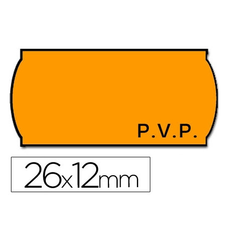 ETIQUETAS METO ONDULADAS 26X12 MM PVP NARANJA FLUOR ADH.2 ROLLO 1500 ETIQUETAS