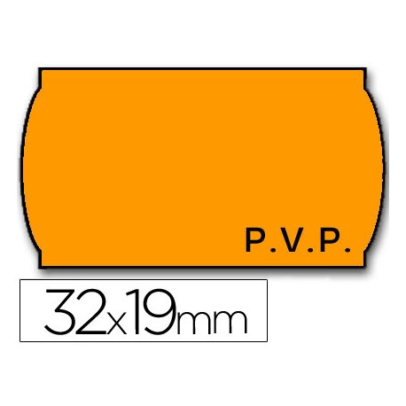 ETIQUETAS METO ONDULADAS 32X19 MM PVP ADH.2 FLUOR NARANJA ROLLO 1000 ETIQUETAS