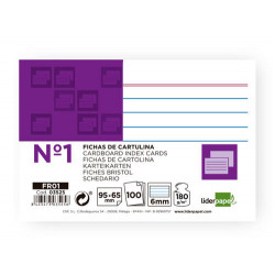 FICHA LIDERPAPEL RAYADA N1 65X95 MM 180G/M2 PAQUETE DE 100 UNIDADES