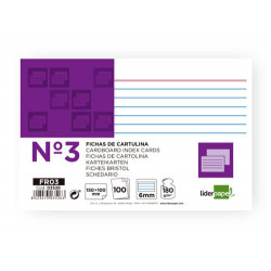 FICHA LIDERPAPEL RAYADA N3 100X150 MM 180G/M2 PAQUETE DE 100 UNIDADES