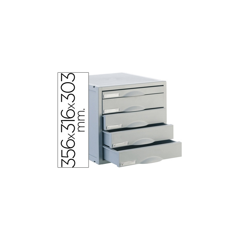 FICHERO CAJONES DE SOBREMESA ARCHISYSTEM 356X316X303 MM 5 CAJONES COLOR GRIS 4 DE 52MM Y 1 DE 22MM