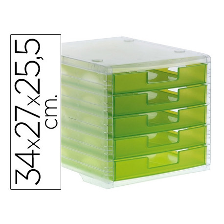 FICHERO CAJONES DE SOBREMESA ARCHIVO 2000 340X270X260 MM APILABLES 5 CAJONES VERDE KIWI TRANSLUCIDO