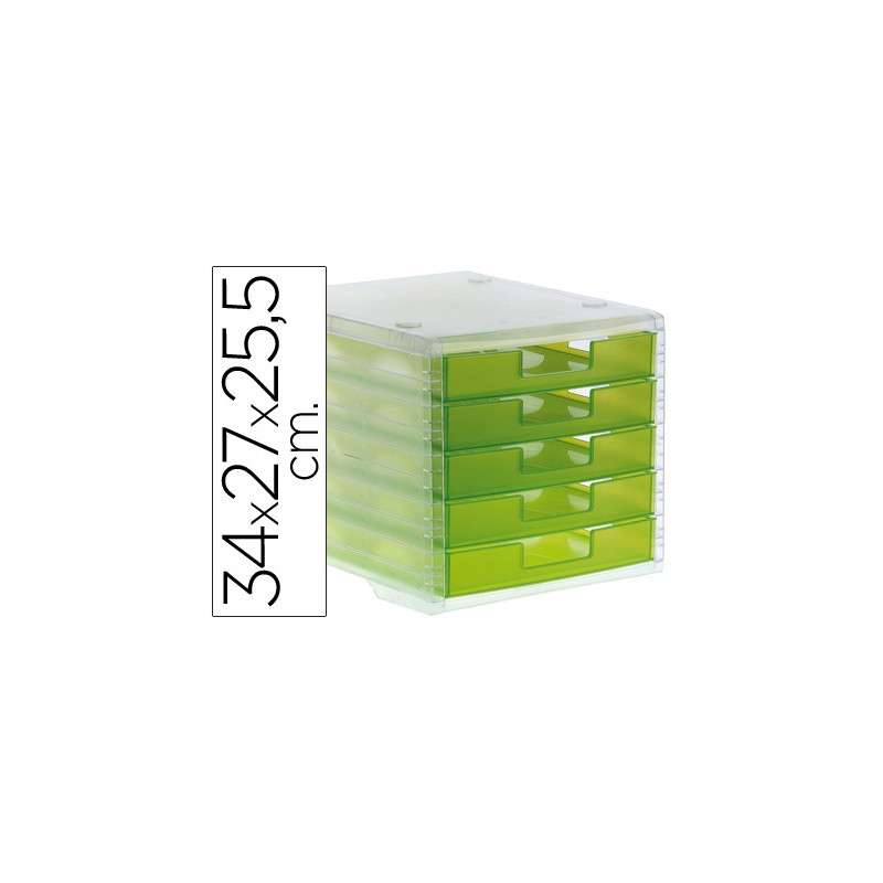 FICHERO CAJONES DE SOBREMESA ARCHIVO 2000 340X270X260 MM APILABLES 5 CAJONES VERDE KIWI TRANSLUCIDO