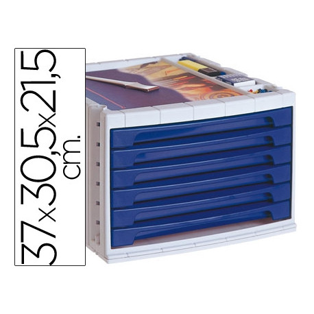 FICHERO CAJONES DE SOBREMESA ARCHIVO 2000 305X370X215 MM BANDEJA ORGANIZADORA SUPERIOR 6 CAJONES AZU