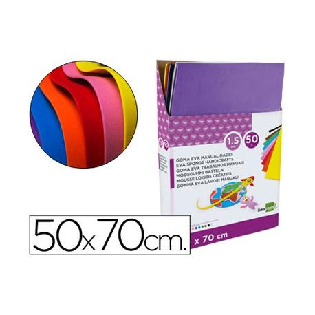 GOMA EVA LIDERPAPEL EXPOSITOR DE 50 PLANCHASX10 COLORES SURTIDOS 50X70 CM 1,5 MM ESPESOR