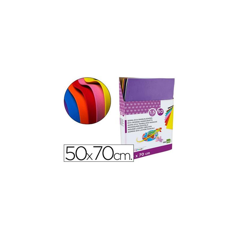 GOMA EVA LIDERPAPEL EXPOSITOR DE 50 PLANCHASX10 COLORES SURTIDOS 50X70 CM 1,5 MM ESPESOR