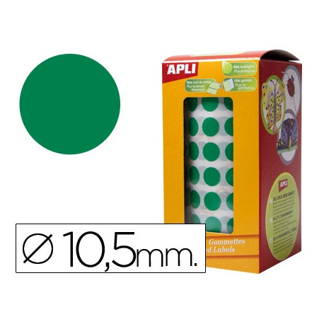 GOMETS AUTOADHESIVOS CIRCULARES 10,5MM VERDE ROLLO DE 5192 UNIDADES