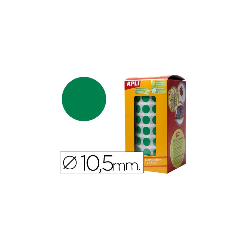 GOMETS AUTOADHESIVOS CIRCULARES 10,5MM VERDE ROLLO DE 5192 UNIDADES