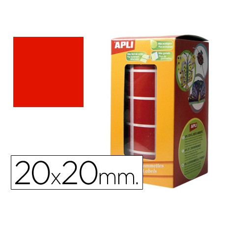 GOMETS AUTOADHESIVOS CUADRADOS 20X20 MM ROJO ROLLO DE 1770 UNIDADES