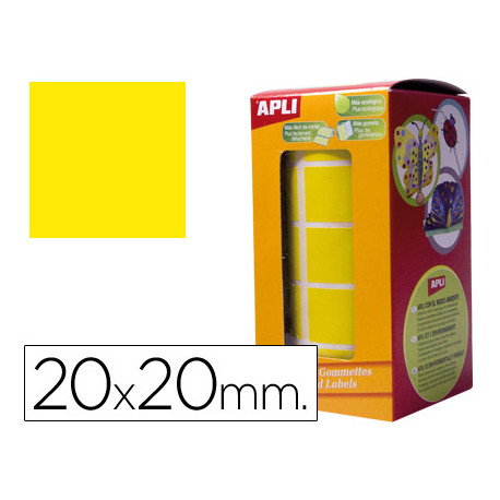 GOMETS AUTOADHESIVOS CUADRADOS 20X20 MM AMARILLO ROLLO DE 1770 UNIDADES