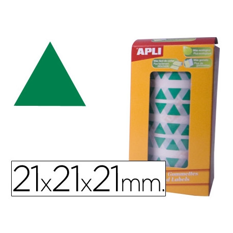 GOMETS AUTOADHESIVOS TRIANGULARES 21X21X21 MM VERDE ROLLO DE 2832 UNIDADES