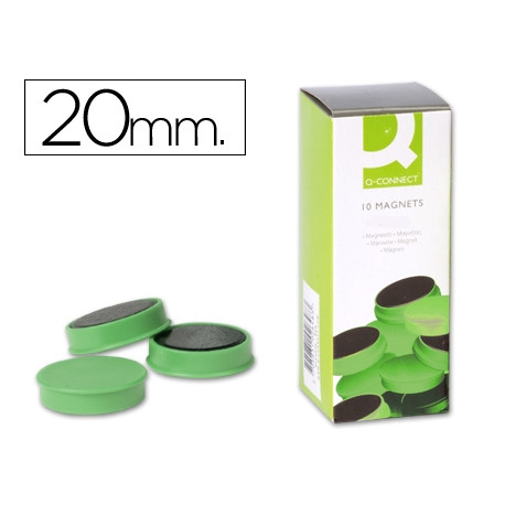 IMAN PARA SUJECION Q-CONNECT IDEAL PARA PIZARRAS MAGNETICAS20 MM VERDE CAJA DE 10 UNIDADES