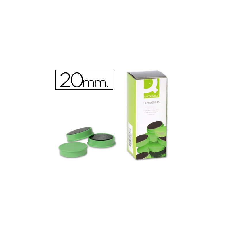 IMAN PARA SUJECION Q-CONNECT IDEAL PARA PIZARRAS MAGNETICAS20 MM VERDE CAJA DE 10 UNIDADES