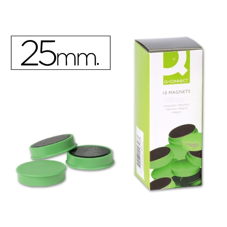 IMAN PARA SUJECION Q-CONNECT IDEAL PARA PIZARRAS MAGNETICAS25 MM VERDE CAJA DE 10 UNIDADES