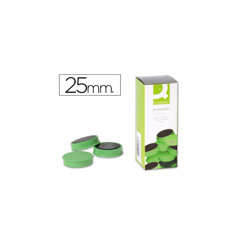 IMAN PARA SUJECION Q-CONNECT IDEAL PARA PIZARRAS MAGNETICAS25 MM VERDE CAJA DE 10 UNIDADES