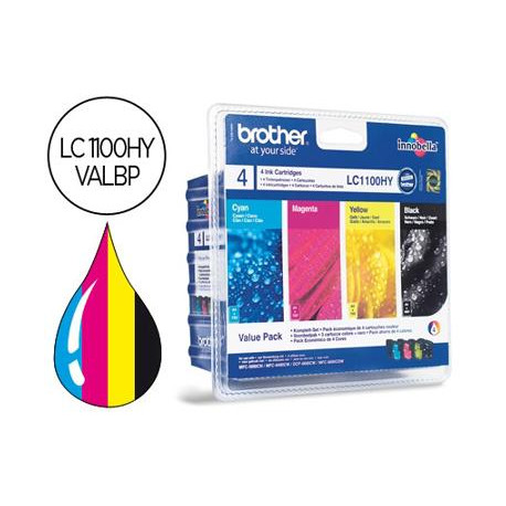 INK-JET BROTHER LC-1100BK /M/Y/C PACK 4 COLORES ALTA CAPACIDAD 900 PAG BK- 750 PAG M/Y/C-