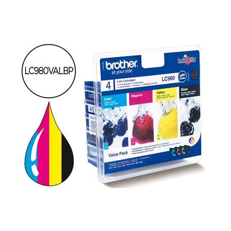 INK-JET BROTHER LC-980BK DCP-145 DCP-165 MFC-250 MFC-290 NEGRO MAGENTA AMARILLO CIAN PACK4