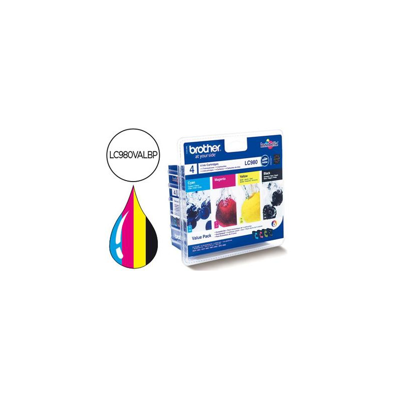 INK-JET BROTHER LC-980BK DCP-145 DCP-165 MFC-250 MFC-290 NEGRO MAGENTA AMARILLO CIAN PACK4