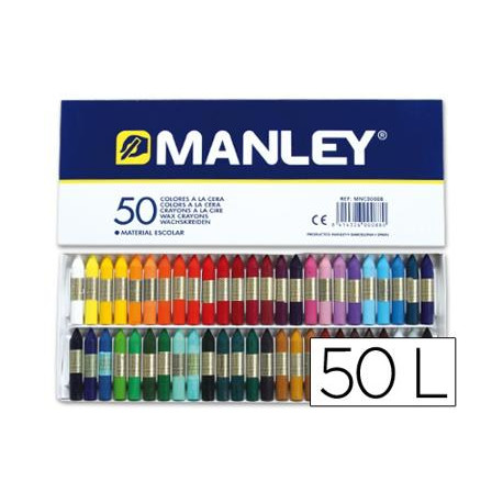 LAPICES CERA MANLEY CAJA DE 50 COLORES SURTIDOS