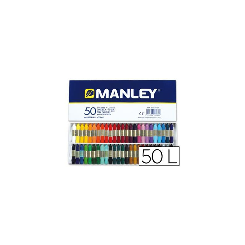 LAPICES CERA MANLEY CAJA DE 50 COLORES SURTIDOS