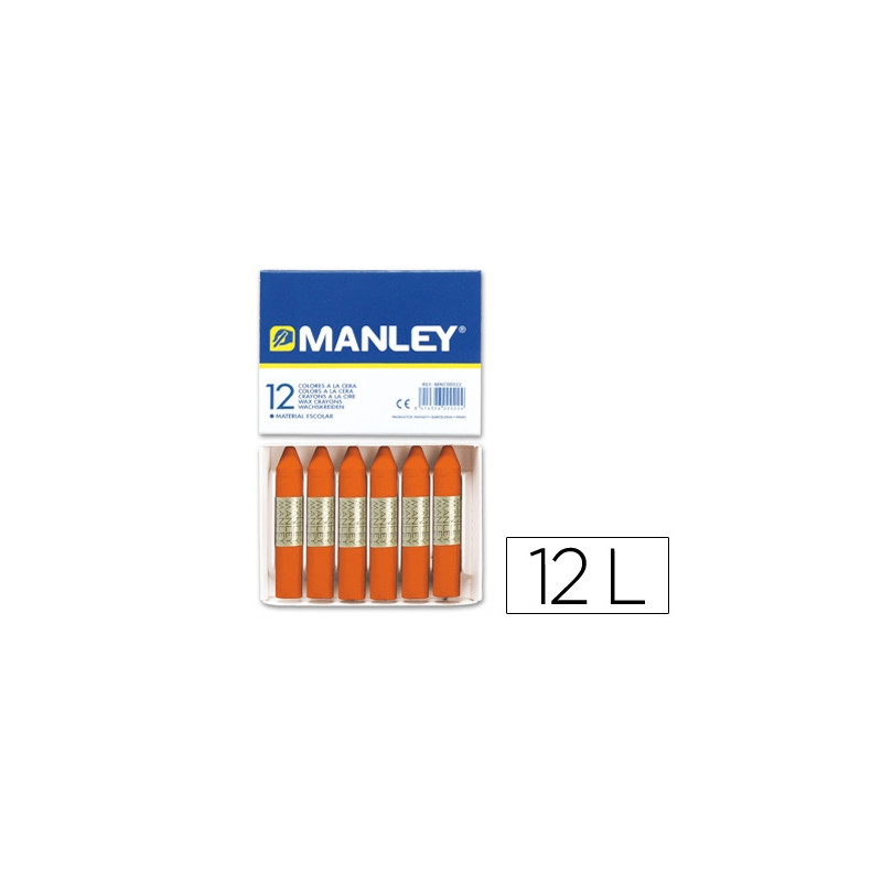 LAPICES CERA MANLEY UNICOLOR NARANJA N.6 CAJA DE 12 UNIDADES