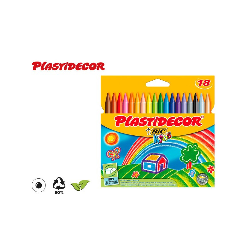 LAPICES CERA PLASTIDECOR CAJA DE 18 COLORES SURTIDOS