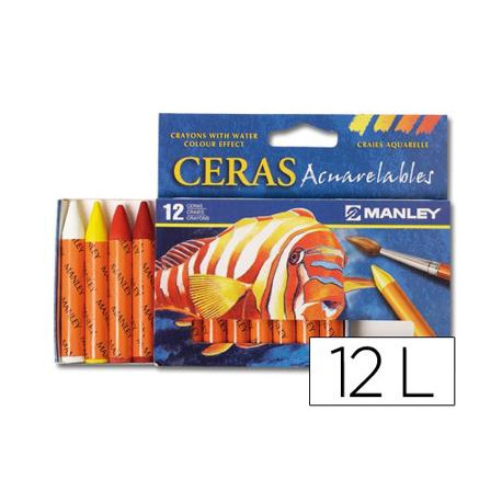 LAPICES CERA MANLEY ACUARELABLE CAJA DE 12 UNIDADES COLORES SURTIDOS