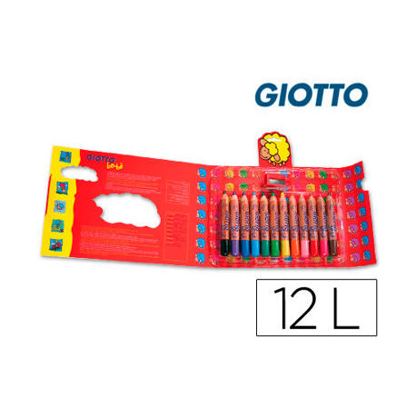 LAPICES DE COLORES GIOTTO SUPER BEBE CAJA DE 12 LAPICES COLORES SURTIDOS + SACAPUNTAS