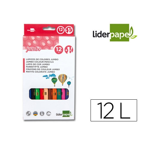 LAPICES DE COLORES LIDERPAPEL JUMBO CON SACAPUNTAS CAJA DE 12 UNIDADES COLORES SURTIDOS