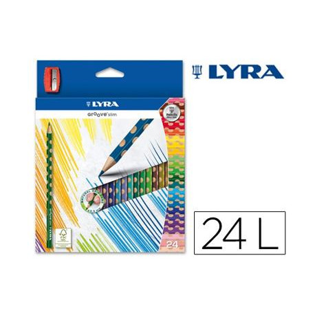 LAPICES DE COLORES LYRA GROOVE SLIM TRIANGULAR MINAS DE 3,3 MM CAJA DE 24 COLORES + SACAPUNTAS