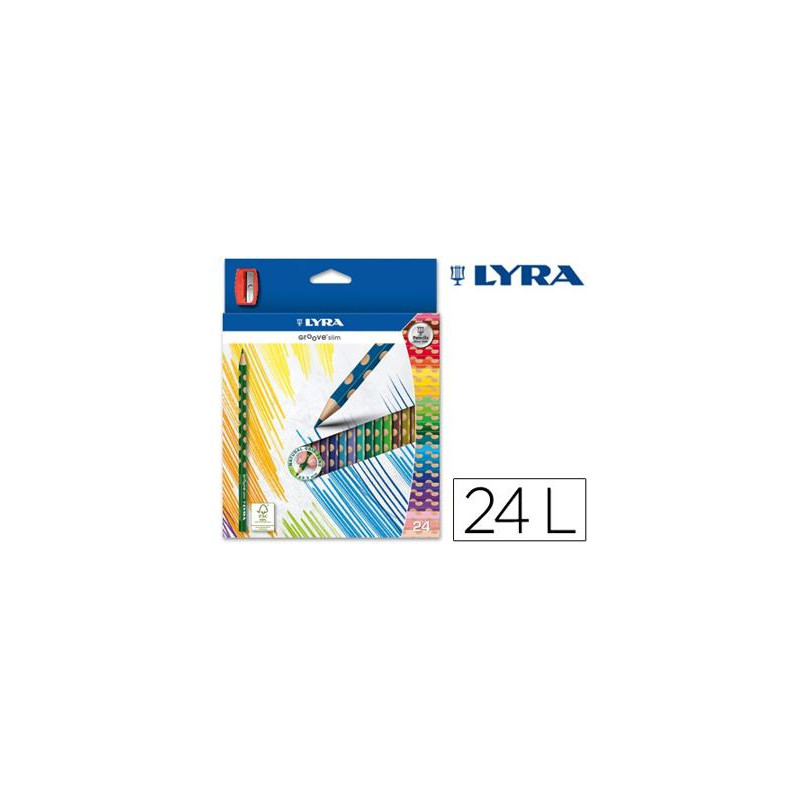 LAPICES DE COLORES LYRA GROOVE SLIM TRIANGULAR MINAS DE 3,3 MM CAJA DE 24 COLORES + SACAPUNTAS