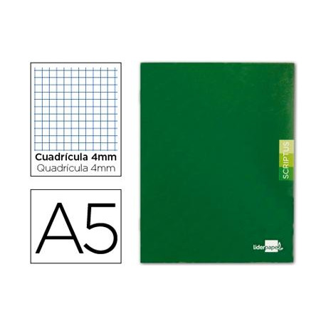 LIBRETA LIDERPAPEL SCRIPTUS A5 48 HOJAS 90G/M2 CUADRO 4MM CON MARGEN COLOR VERDE