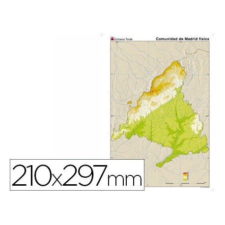 MAPA MUDO COLOR DIN A4 MADRID COMUNIDAD DE MADRID FISICO