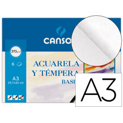 PAPEL ACUARELA BASIK CANSON DIN A3 370 GR PACK DE 6 HOJAS