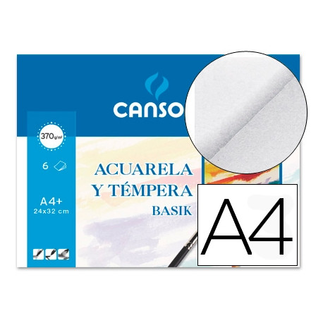 PAPEL ACUARELA BASIK CANSON DIN A4+ 370 GR PACK DE 6 HOJAS