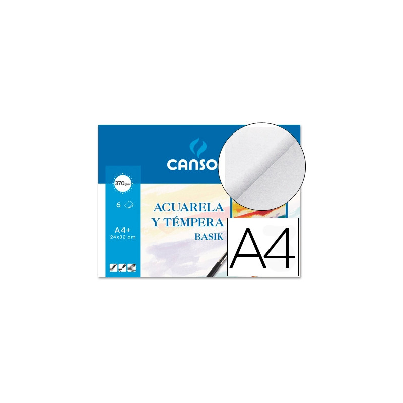 PAPEL ACUARELA BASIK CANSON DIN A4+ 370 GR PACK DE 6 HOJAS