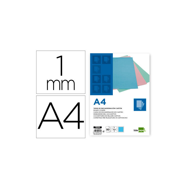 TAPA ENCUADERNACION LIDERPAPEL CARTON A4 1 MM CELESTE PAQUETE DE 50 UNIDADES