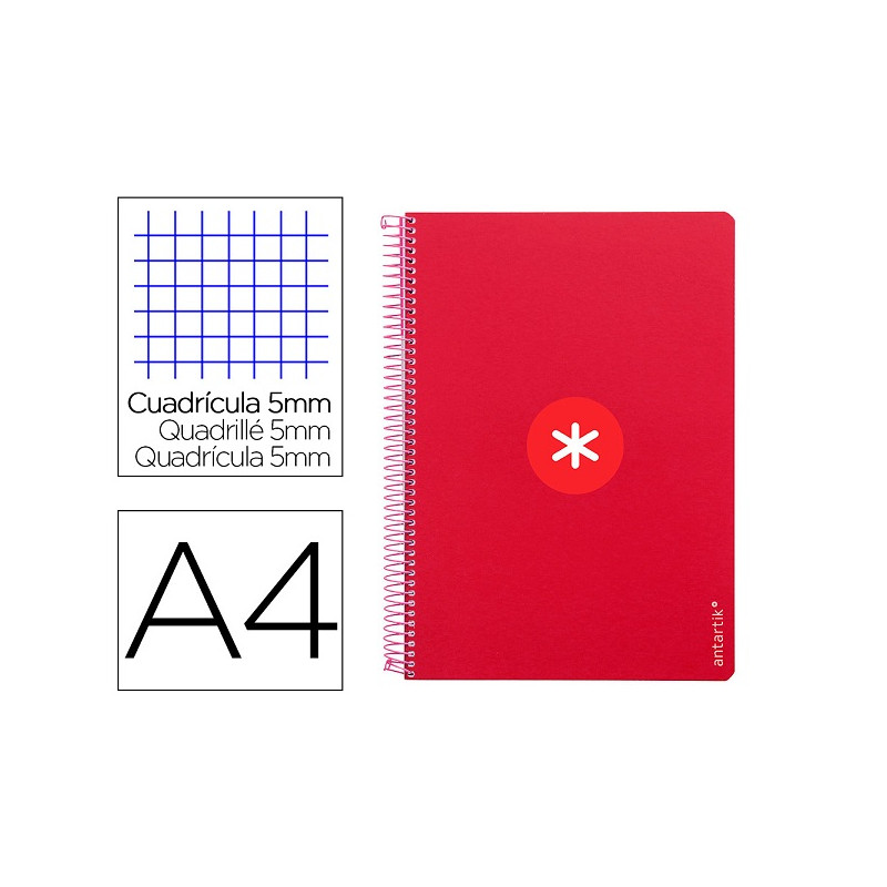 CUADERNO ESPIRAL ANTARTIK A4 MICRO TAPA DURA 80H 100GR CUADRO 5MM SIN BANDA4 TALADROS COLOR FRAMBUES