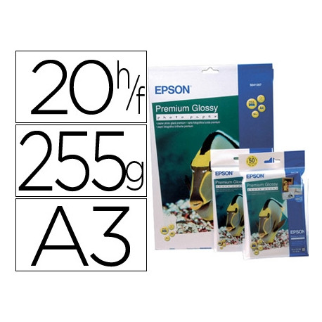 PAPEL EPSON PREMIUM GLOSSY PHOTO PAPER 255 GR PACK DE 20 HOJAS