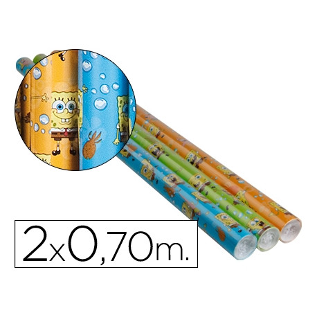 PAPEL DE REGALO INFANTIL BOB ESPONJA ROLLO ANCHO 70 CM LONGITUD 2 MT DISE?OS SURTIDOS GRAMAJE 60 GR