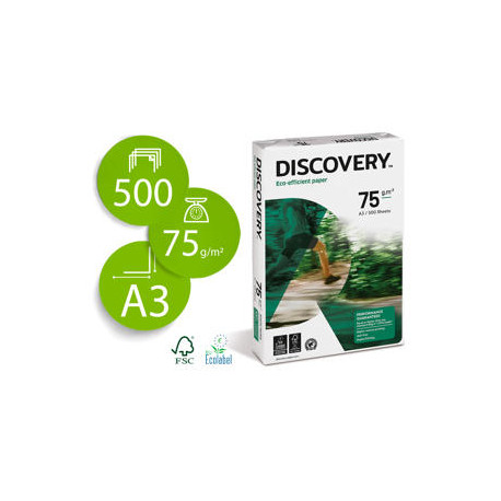 PAPEL FOTOCOPIADORA DISCOVERY DIN A3 75 GRAMOS PAPEL MULTIUSO INK-JET Y LASER PAQUETE DE 500 HOJAS