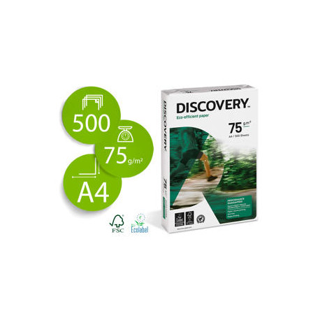 PAPEL FOTOCOPIADORA DISCOVERY DIN A4 75 GRAMOS PAPEL MULTIUSO INK-JET Y LASER PAQUETE DE 500 HOJAS